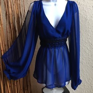 XOXO Size L.  Beautiful sheer blue/black detail.